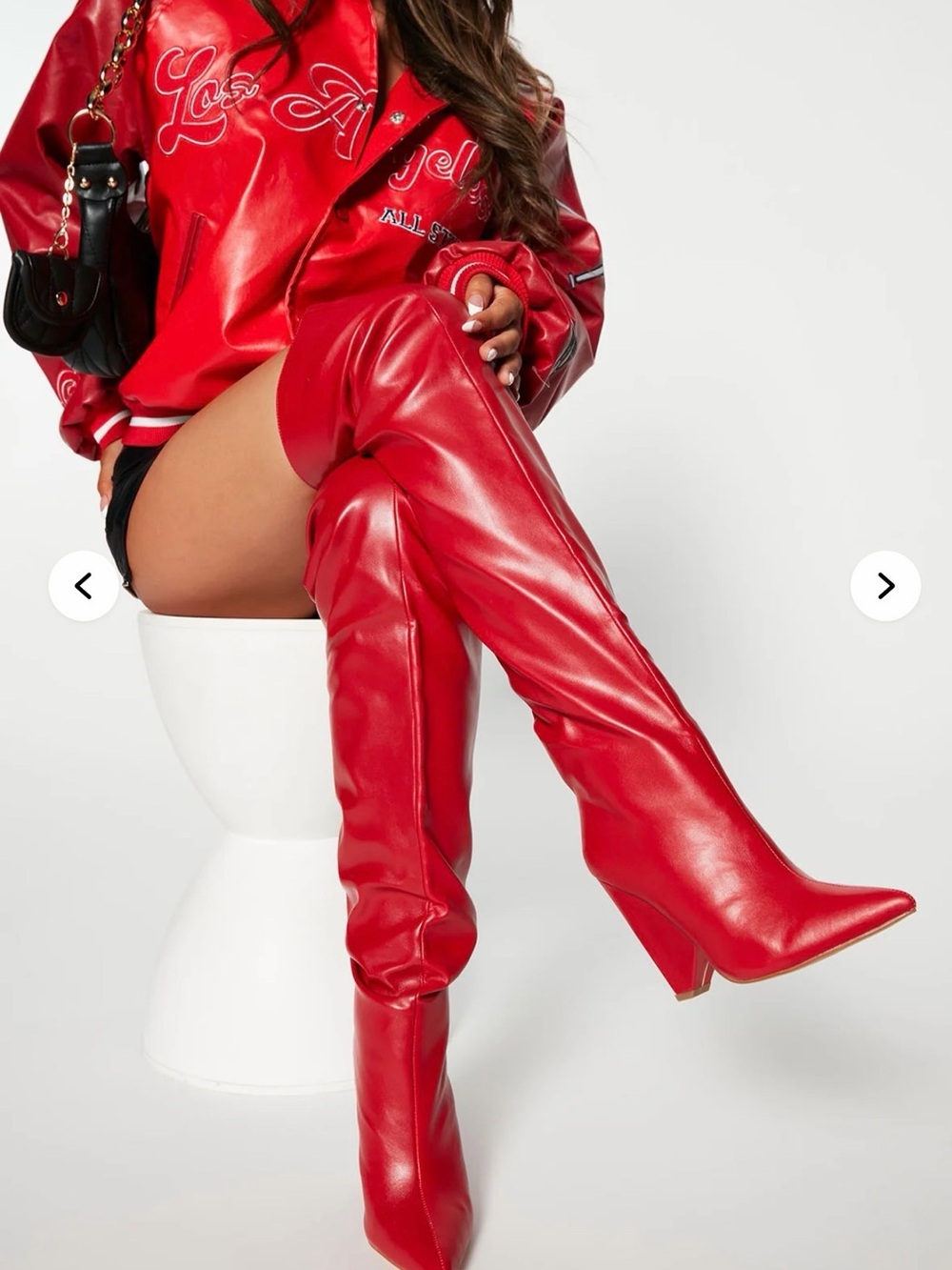 Fashion Nova Red Over-the-Knee Faux Leather Boots